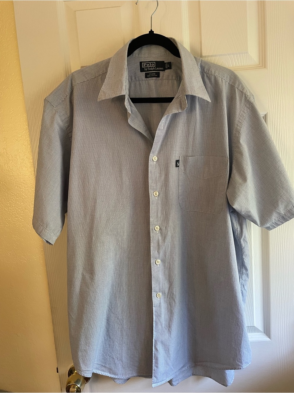 Polo by Ralph Lauren Light Blue Small Checks Short-Sleeve Button-Up Shirt Size L